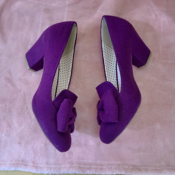 BAIT Modest Heels w/ Bow Wool / Felt Texture, Purple Violet, Size 10 - Picture 7 of 8